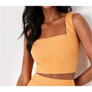 Lulus Orange Square Neck Crop Top Zipper Back Women L